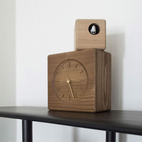 'Cubist'  Table Cuckoo Clock (Brown and light wood) by Lemnos