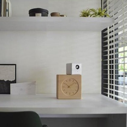 'Cubist'  Table Cuckoo Clock (Light wood & White) by Lemnos