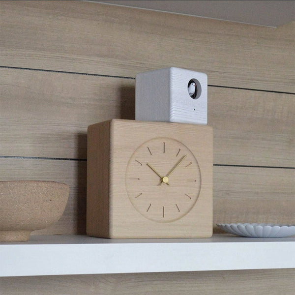 'Cubist'  Table Cuckoo Clock (Light wood & White) by Lemnos