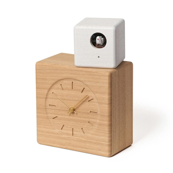 'Cubist'  Table Cuckoo Clock (Light wood & White) by Lemnos