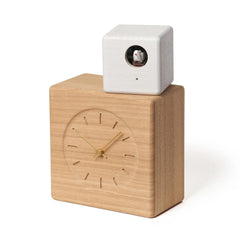 'Cubist'  Table Cuckoo Clock (Light wood & White) by Lemnos