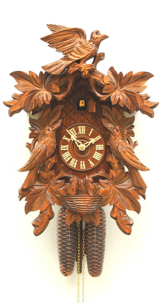 Cuckoo Clock - Carved style 8 day movement cuckoo clock 8 leaves 3 birds nest 42cm by Rombach & Haas - Cuckoo Collections