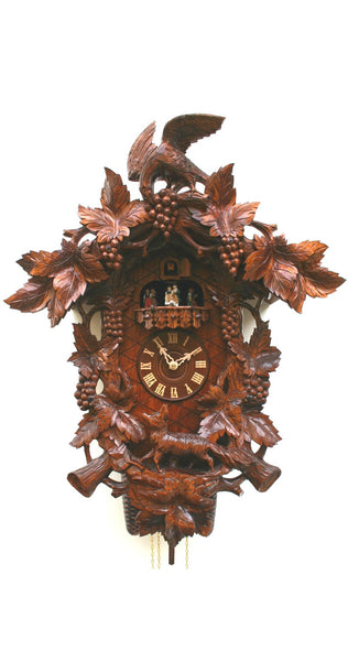  Cuckoo Clock - Carved style 8 day movement cuckoo clock with 'Fox & Raven' theme and grapes 50cm by Rombach & Haas - Cuckoo Collections