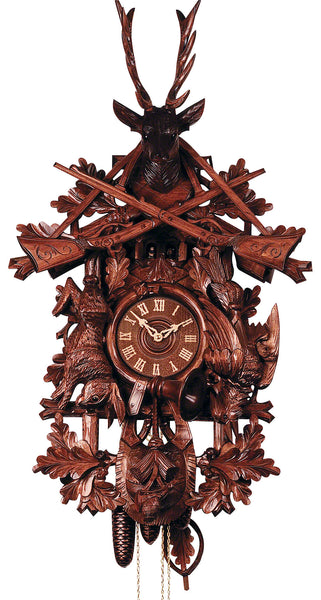  Cuckoo Clock - Carved style 8 day movement cuckoo clock hunting clock hanging animals 120cm by Rombach & Haas - Cuckoo Collections