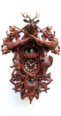  Cuckoo Clock - Carved style 8 day movement cuckoo clock hunting clock hanging animals 62cm by Rombach & Haas - Cuckoo Collections