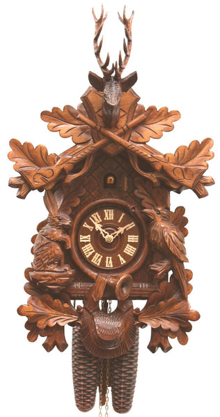  Cuckoo Clock - Carved style 8 day movement cuckoo clock hunting clock sitting animals 41cm by Rombach & Haas - Cuckoo Collections