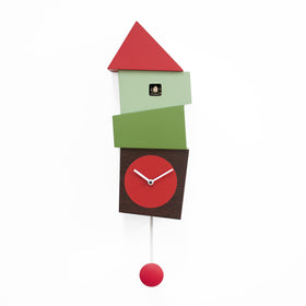  Cuckoo Clock - 'Crooked' Cuckoo Clock (dark wood and red-green) by Progetti - Cuckoo Collections