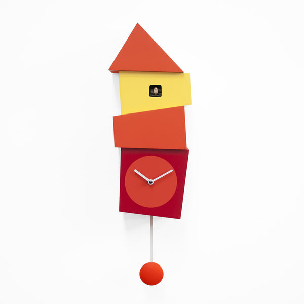  Cuckoo Clock - 'Crooked' Cuckoo Clock (Orange and red) by Progetti - Cuckoo Collections