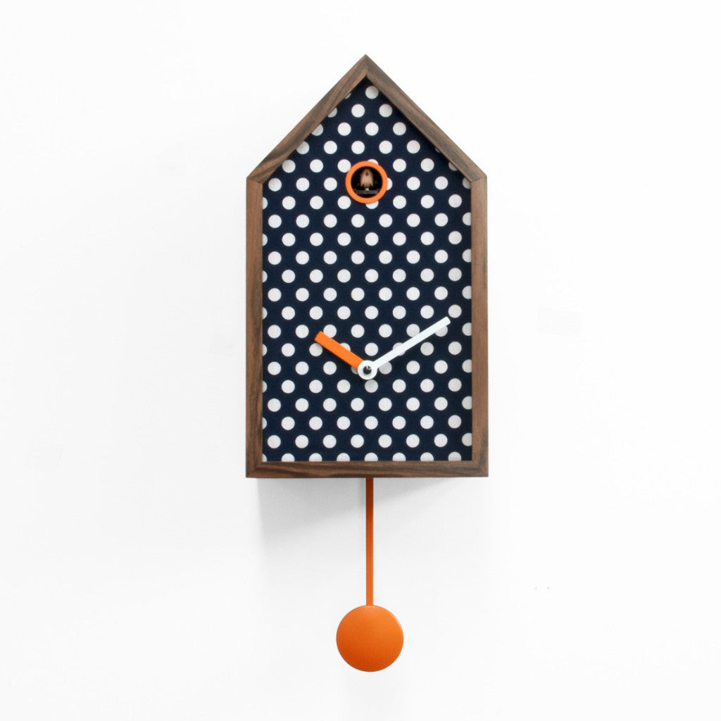 'Mr. Orange' Cuckoo Clock (Black fabric with white dots) by Progetti ...