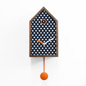  Cuckoo Clock - 'Mr. Orange' Cuckoo Clock (Dark blue fabric with White polka dots) by Progetti - Cuckoo Collections