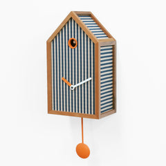 Cuckoo Clock - 'Mr. Orange' Cuckoo Clock (Beige & Blue striped fabric) by Progetti - Cuckoo Collections