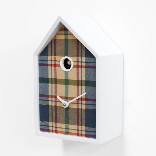  Cuckoo Clock - 'Tartan' Cuckoo Clock (White and Tartan blue) by Progetti - Cuckoo Collections