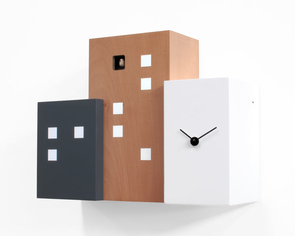  Cuckoo Clock - 'Walls Cucu' Cuckoo Clock (Grey, Wood & White) by Progetti - Cuckoo Collections