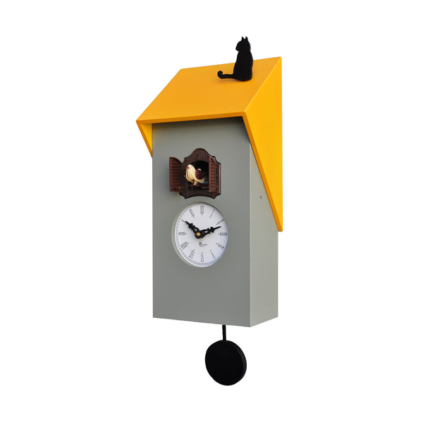  Cuckoo Clock - 'Cucu Vicenza with Cat' Cuckoo Clock (Yellow & Grey) by Pirondini - Cuckoo Collections