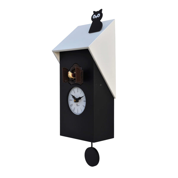 'Cucu Vicenza with Owl' Cuckoo Clock (Black & White) by Pirondini
