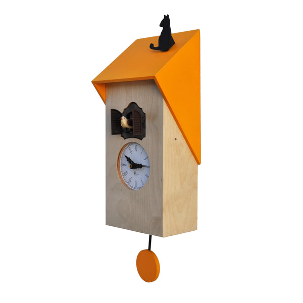 'Cucu Vicenza with Cat' Cuckoo Clock (Natural & Yellow) by Pirondini