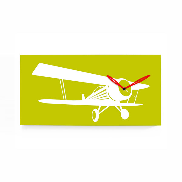  Clock - 'Flyer Waco' (Green & White) Clock by Progetti - Cuckoo Collections