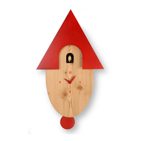  Cuckoo Clock - 'Cucu Natural Curved' Cuckoo Clock (Natural Wood & Red) by Pirondini - Cuckoo Collections