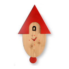  Cuckoo Clock - 'Cucu Natural Curved' Cuckoo Clock (Natural Wood & Red) by Pirondini - Cuckoo Collections