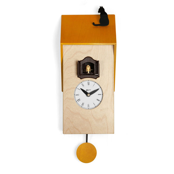  Cuckoo Clock - 'Cucu Vicenza with Cat' Cuckoo Clock (Natural & Yellow) by Pirondini - Cuckoo Collections