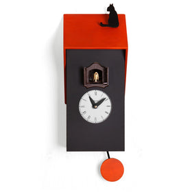  Cuckoo Clock - 'Cucu Vicenza with Cat' Cuckoo Clock (Black & Red) by Pirondini - Cuckoo Collections