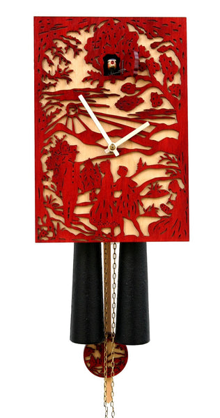  Cuckoo Clock - 'Into The Woods' Modern Art Style Cuckoo Clock 1-day movement (Red) by Rombach & Haas - Cuckoo Collections