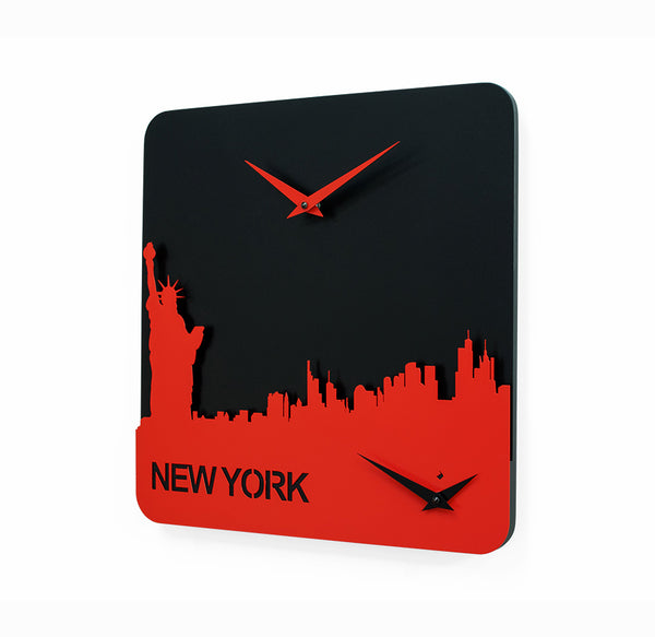  Clock - 'Time Travel New York' (Black & Red) Clock by Progetti - Cuckoo Collections