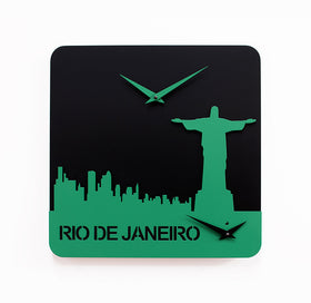  Clock - 'Time Travel Rio de Janeiro' (Black & Green) Clock by Progetti - Cuckoo Collections