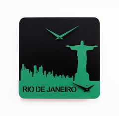  Clock - 'Time Travel Rio de Janeiro' (Black & Green) Clock by Progetti - Cuckoo Collections