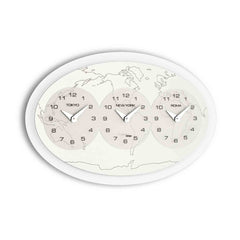  Clock - 'Tre Ore nel Mondo Big' World-time Wall Clock (Silver) by Incantesimo Design - Cuckoo Collections